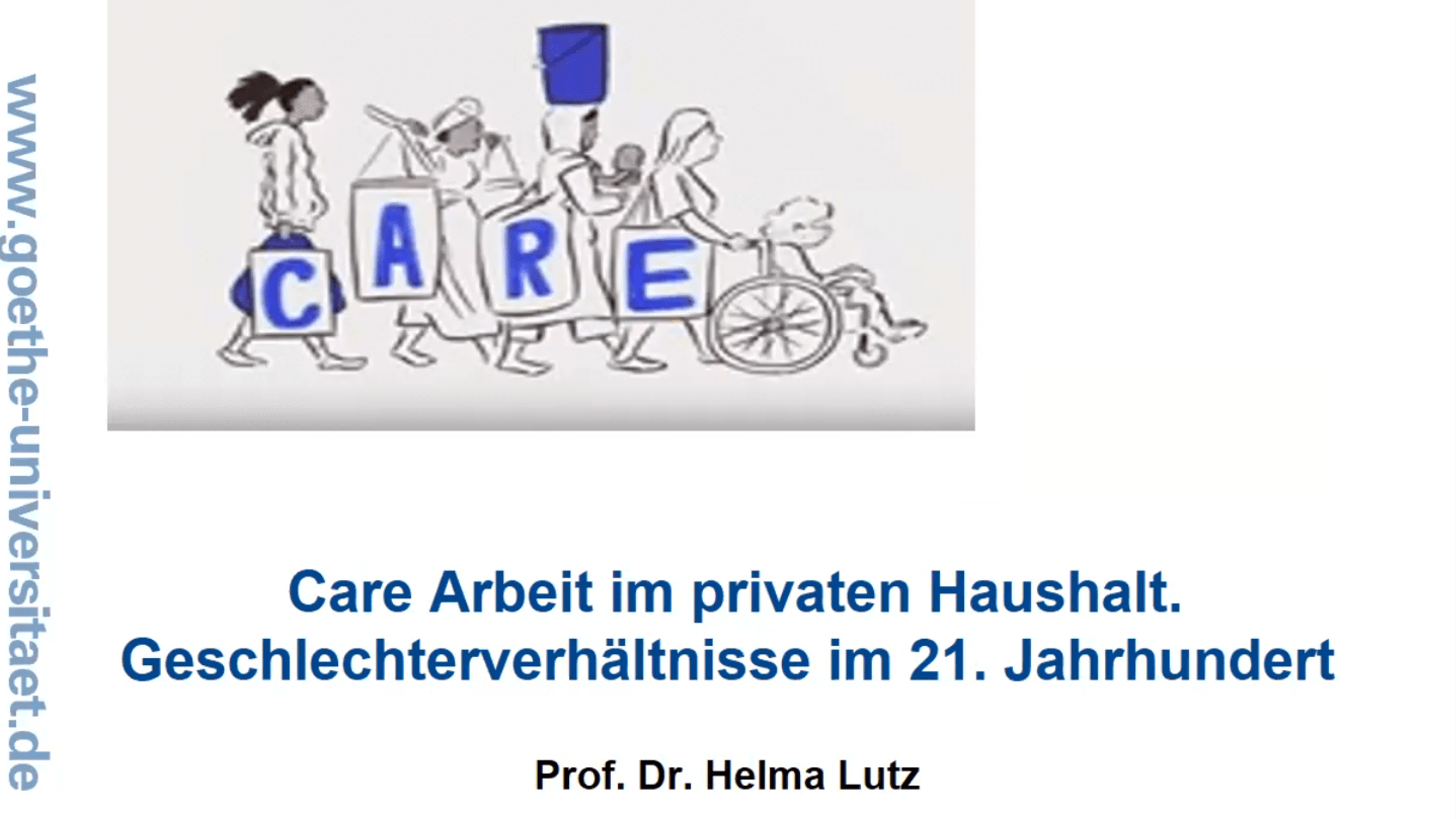 Vorschaubild: Care Arbeit im privaten Haushalt. Geschlechterverhältnisse im 21. Jahrhundert. Prof. Dr. Helma Lutz.